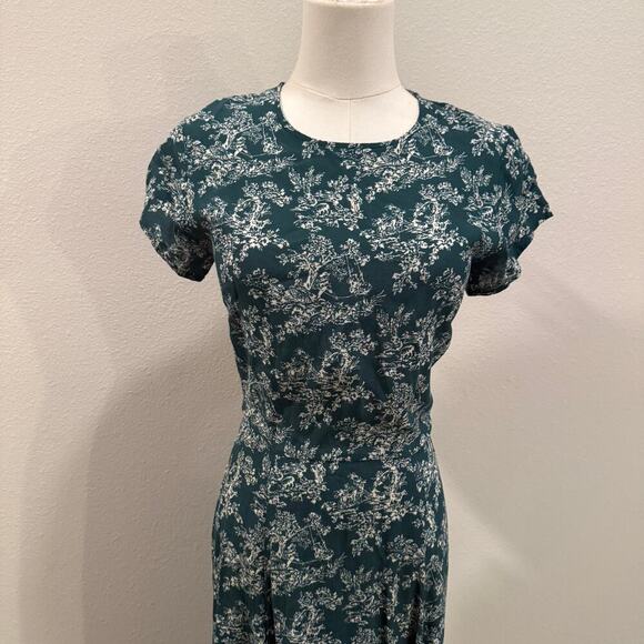 Urban Outfitters Lindsey Floral Open Back Toile Green Midi Dress Medium Coquette - Picture 4 of 9
